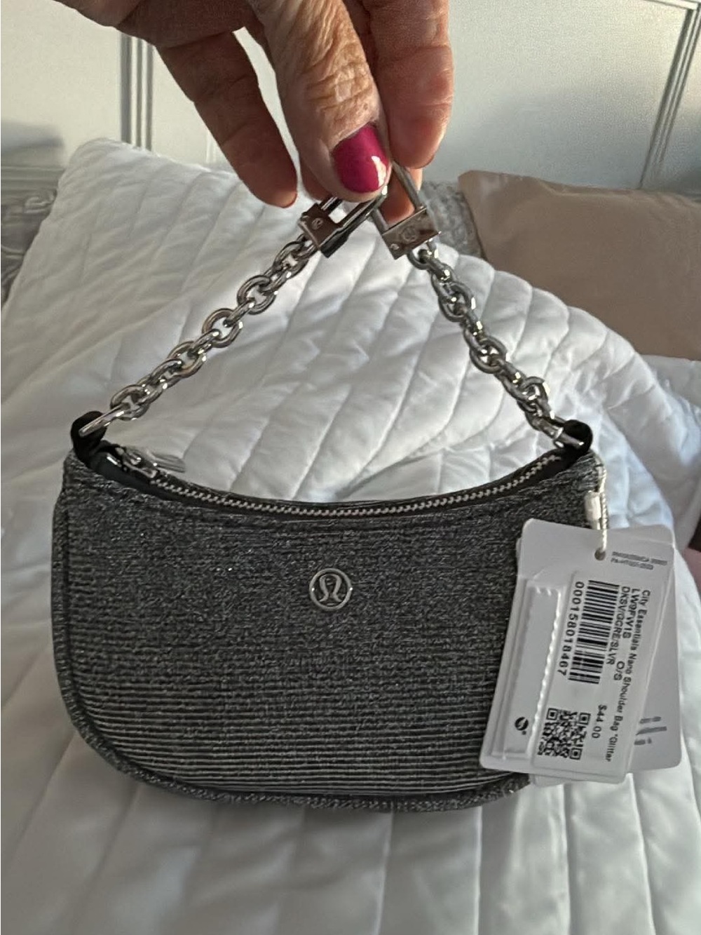 lululemon athletica City Essentials Nano Shoulder bag. Silver glitter